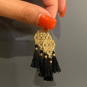 Black + Gold Tassel Earrings